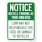 Signmission Bicycle Parking at Your Own Risk Company Not Responsible for Loss or Damage to Bicycle, A-1824-24323 A-1824-24323 - alternate 1